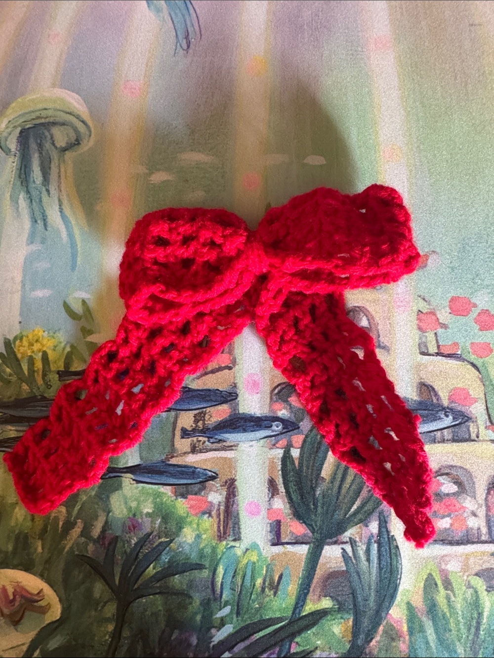 Crochet Lace Bow Hair Clip, French Clip Barrette, Red, 100% Acrylic